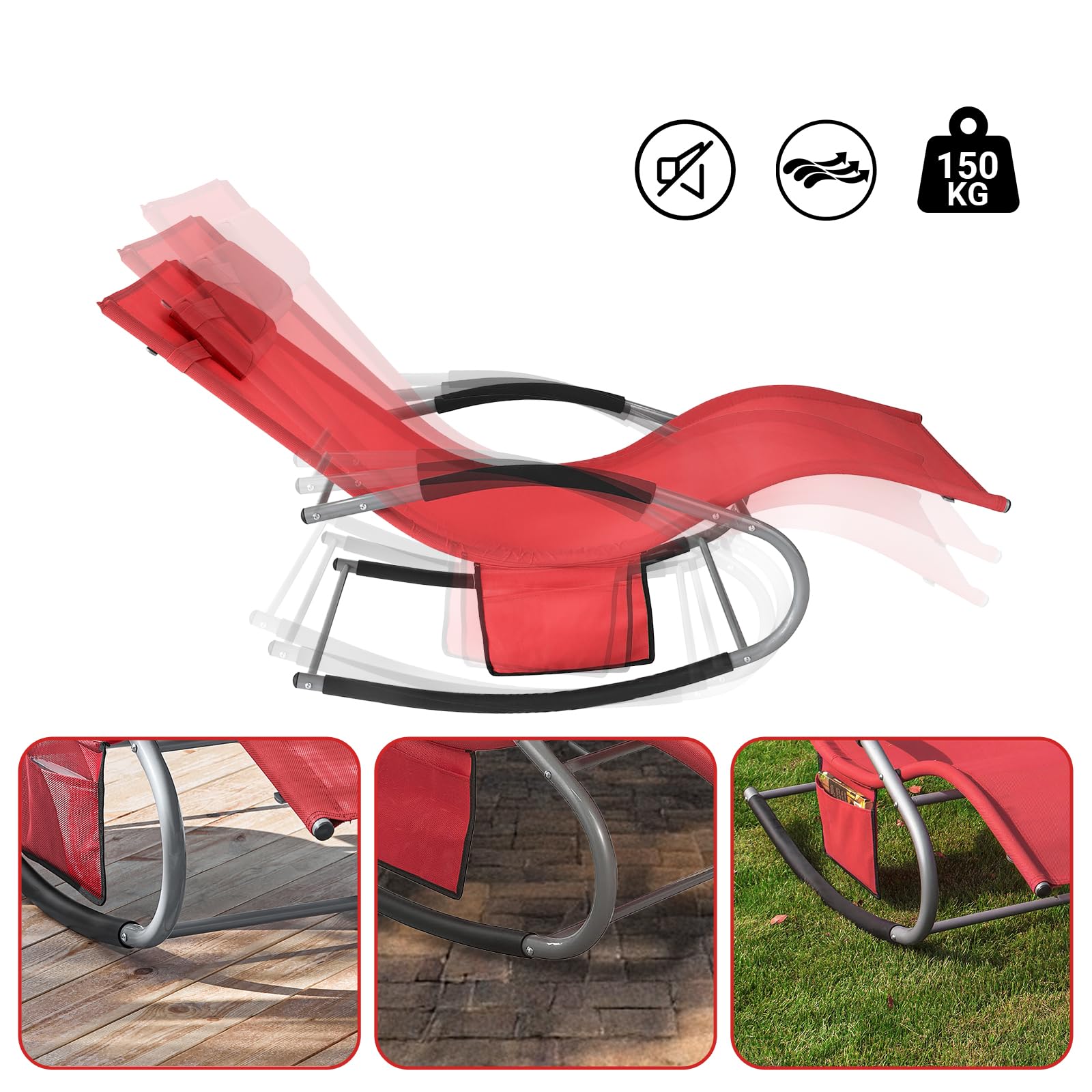 SoBuy Muebles de Jardin Mecedora Silla Tumbona de Exterior Reclinable y Ergonómica Resistente al Clima para Jardín, Terraza y Camping 150 kg de Carga OGS28-R
