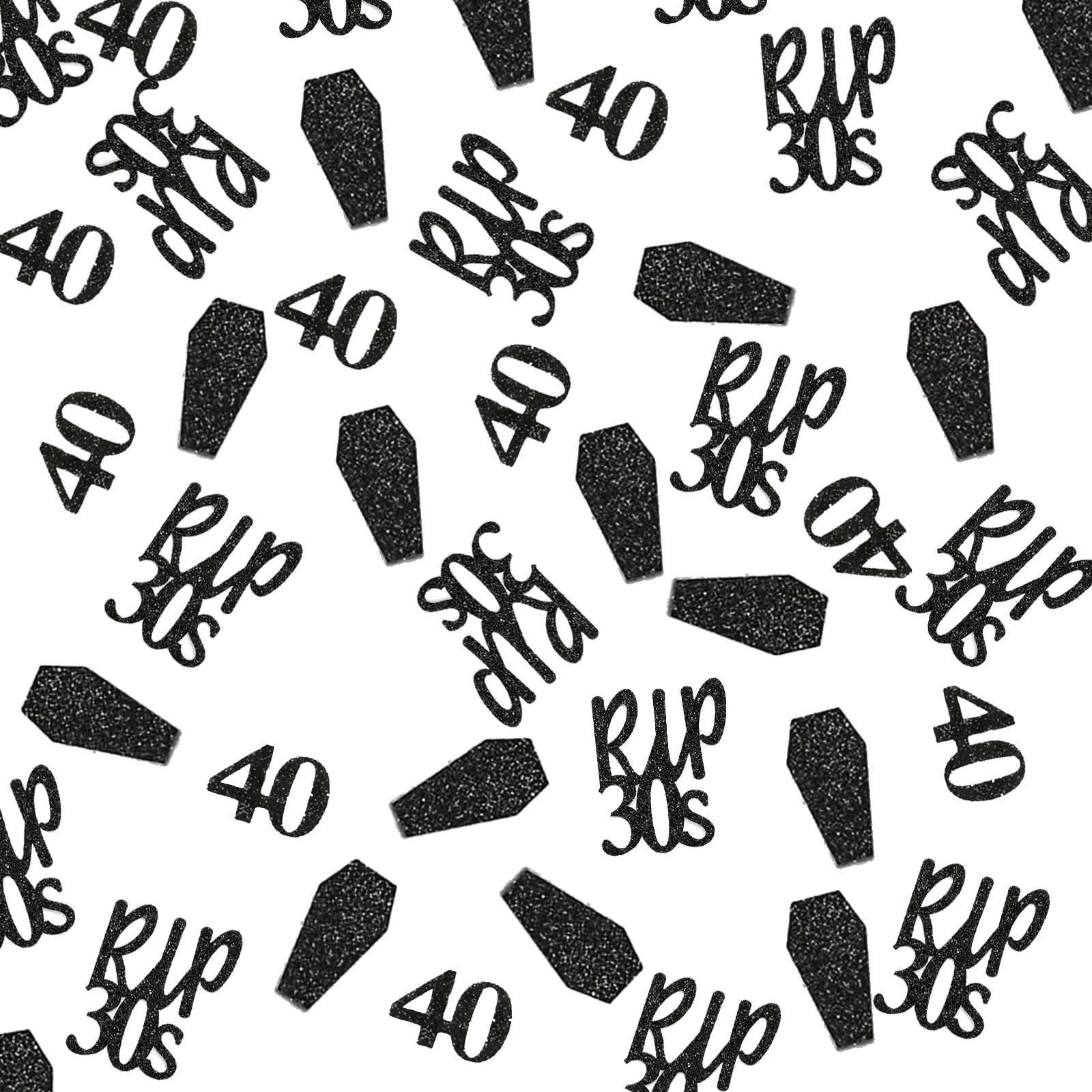 40th Birthday Decoration Rip 30s Confetti - 100Pcs Black Glitter Rip 30s Table Confetti, Death to My Forties Tombstone Decoation for 40th Birthday Party Woman Man (Black-40th)