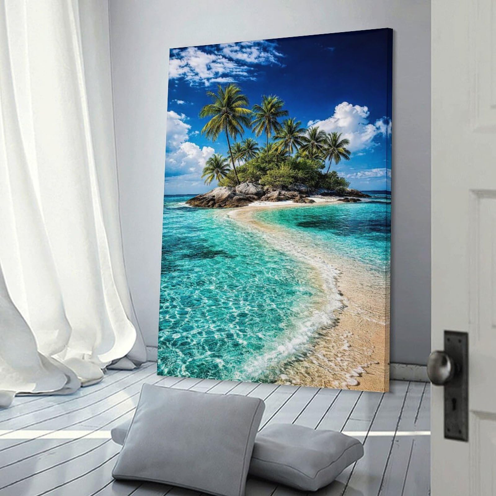 Junmoney Frame-Style-17 Tropical Island Paradise Wall Art Print, 08X12inch(20X30cm), For Study, Office Or Focused Interiors, Home Office Artwork With Decorative Appeal