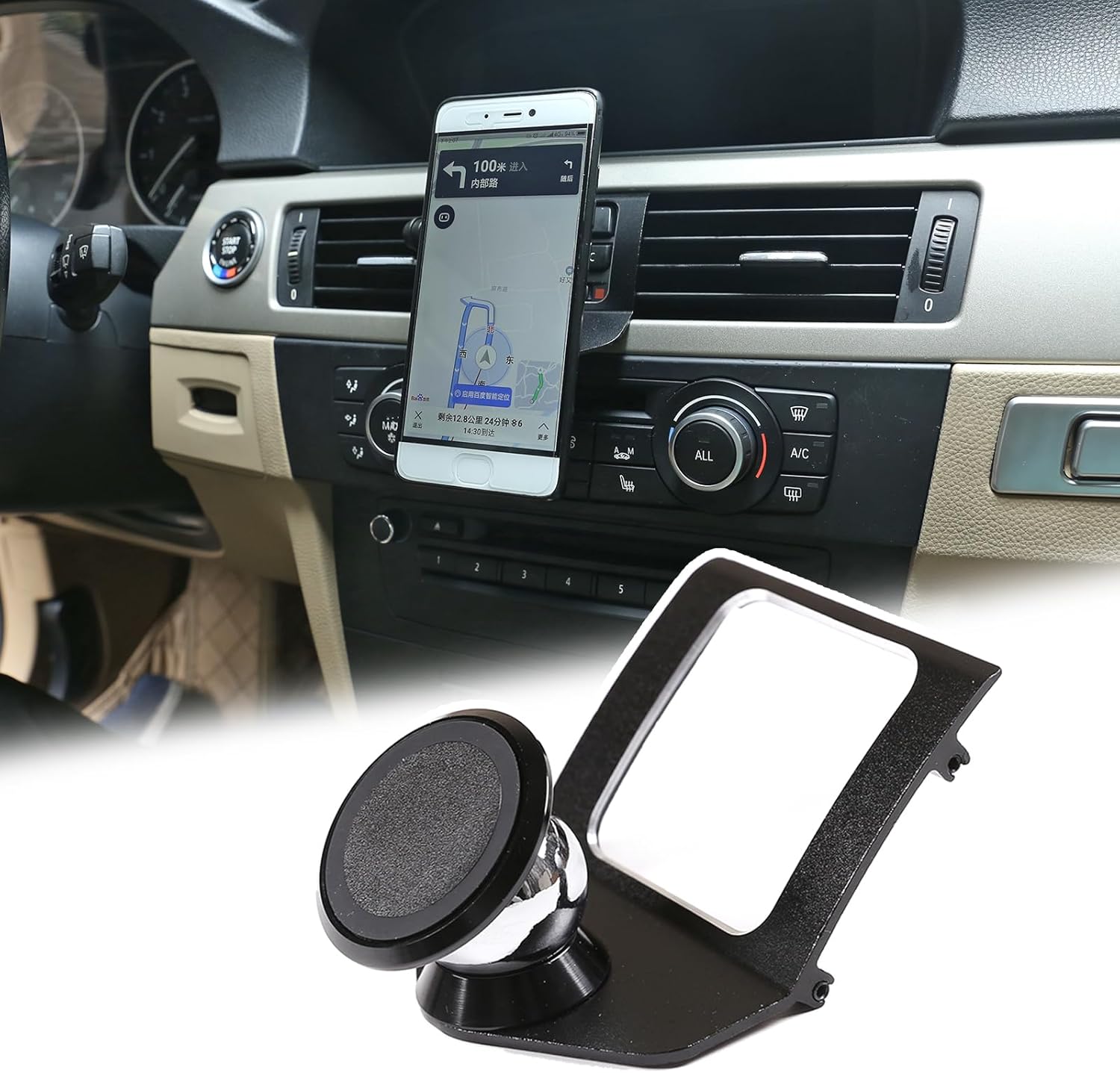 LLKUANG for BMW 3 Series E90 E91 E92 E93 360-Degree Rotary Cell Phone Holder Mobile Phone Mount Black(Magnet)