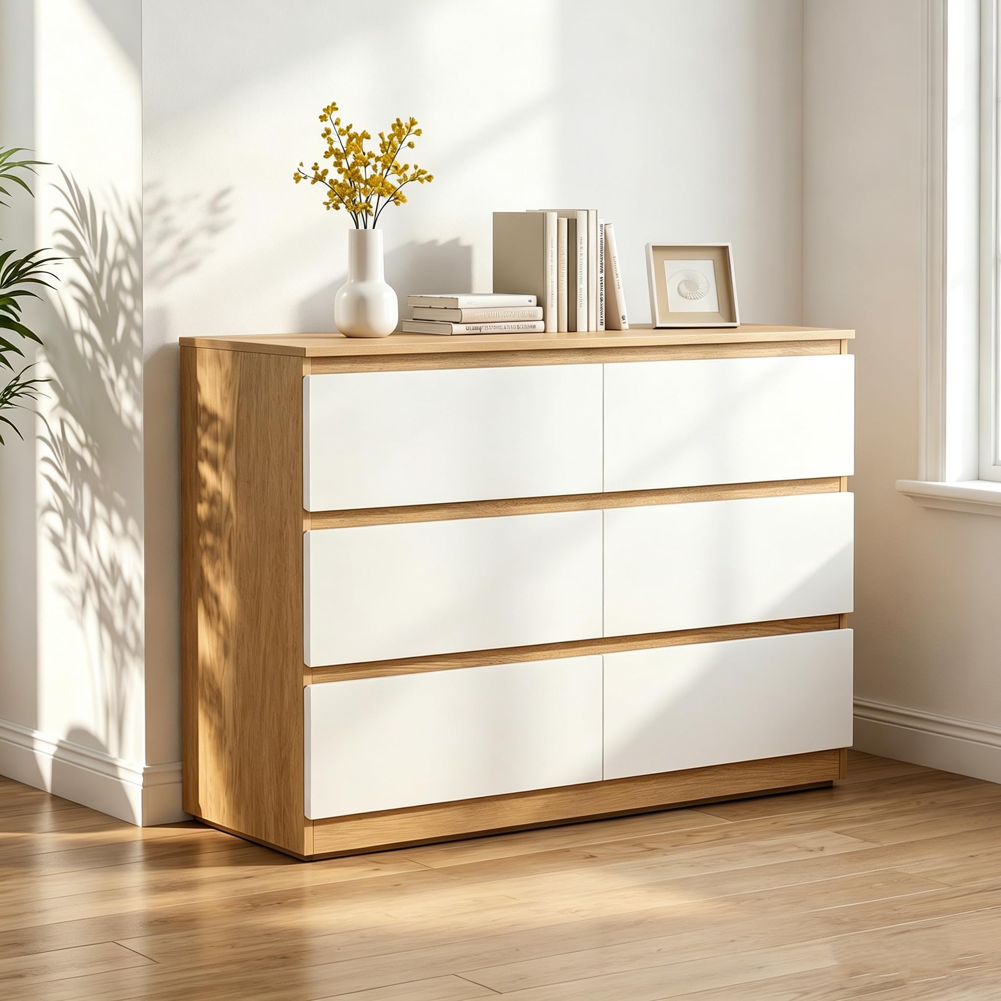 GRAVFORCE Kommode mit 6 Schubladen Sideboard mit Großer Kapazität, Holz Schubladenschrank für Schlafzimmer Wohnzimmer Flur Büro Organizer (100Bx30Tx70H)