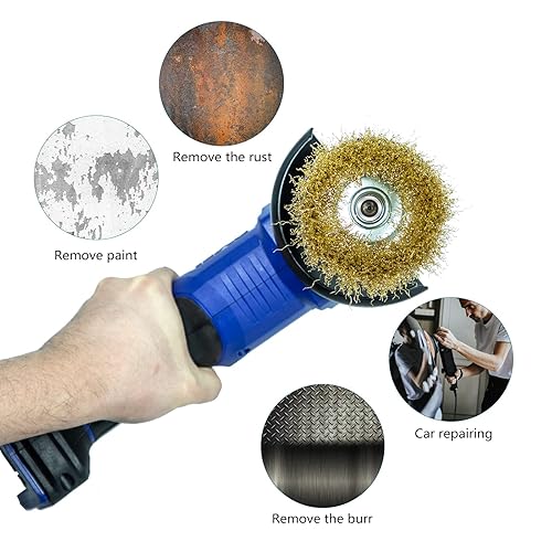 Miniatura 4 de SALI Juego de 12 cepillos de alambre de 3 pulgadas, cepillo de taza grueso y crimpado para amoladoras, con eje de 58 pulgadas para limpieza pesada