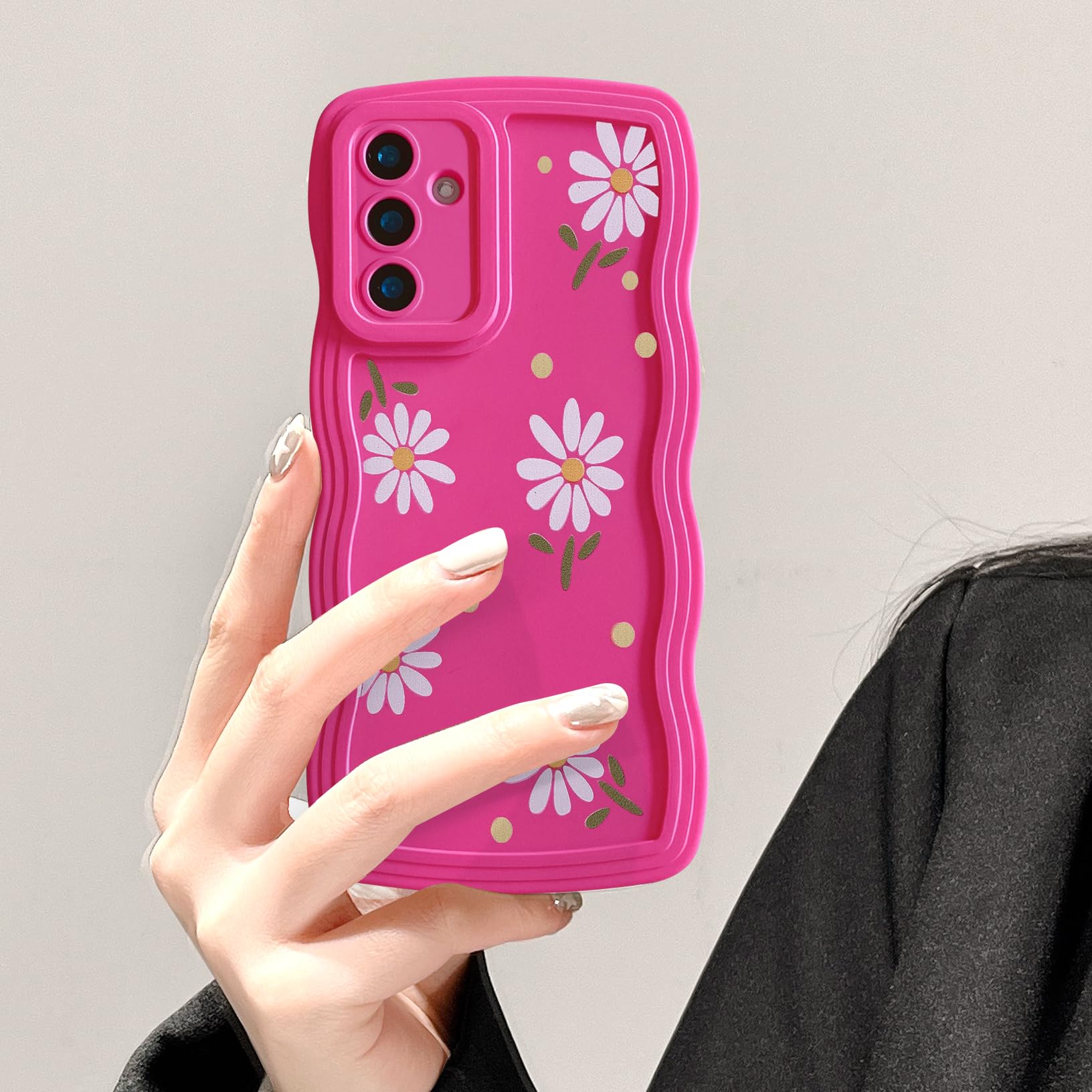UEEBAI 対応 Samsung Galaxy S24 FE 5G 用の ケース ソフト 花柄 シリコン ケース – ホットピンク
