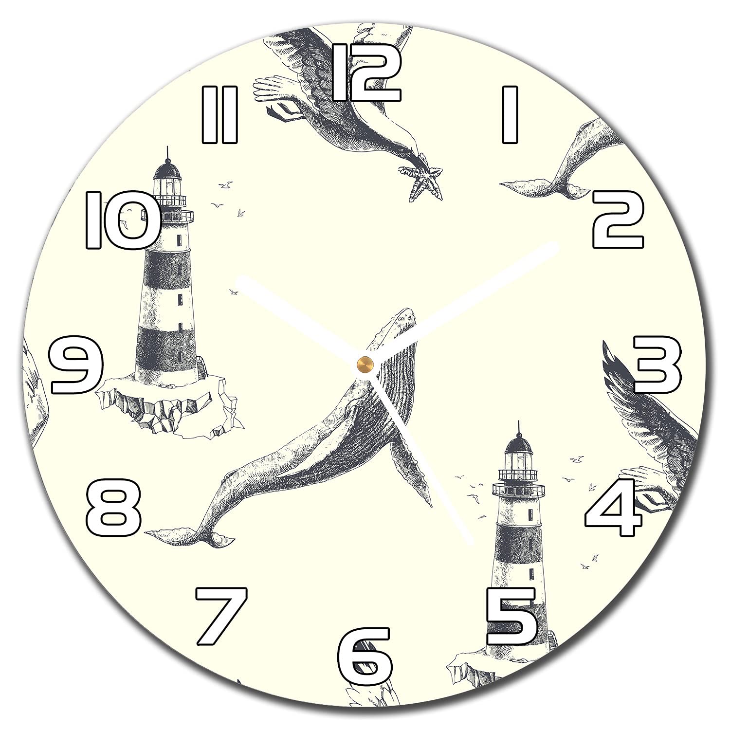 Horloge murale cuisine salon en verre avec aiguilles blanches