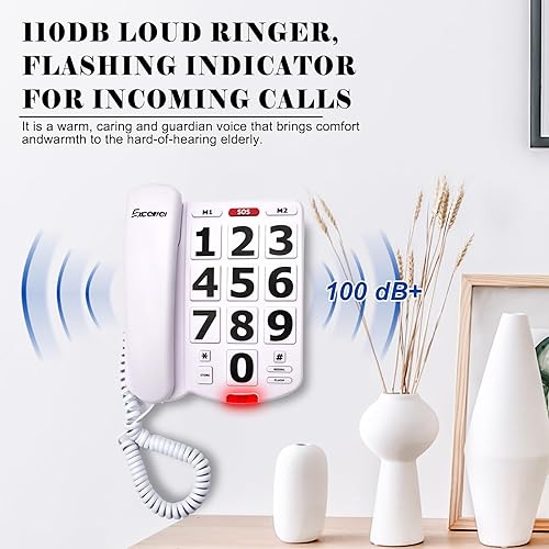 Miniatura 3 de Teléfonos fijos para personas mayores, características de ajuste, marcación de un solo toque, teléfono de botón grande para personas mayores,