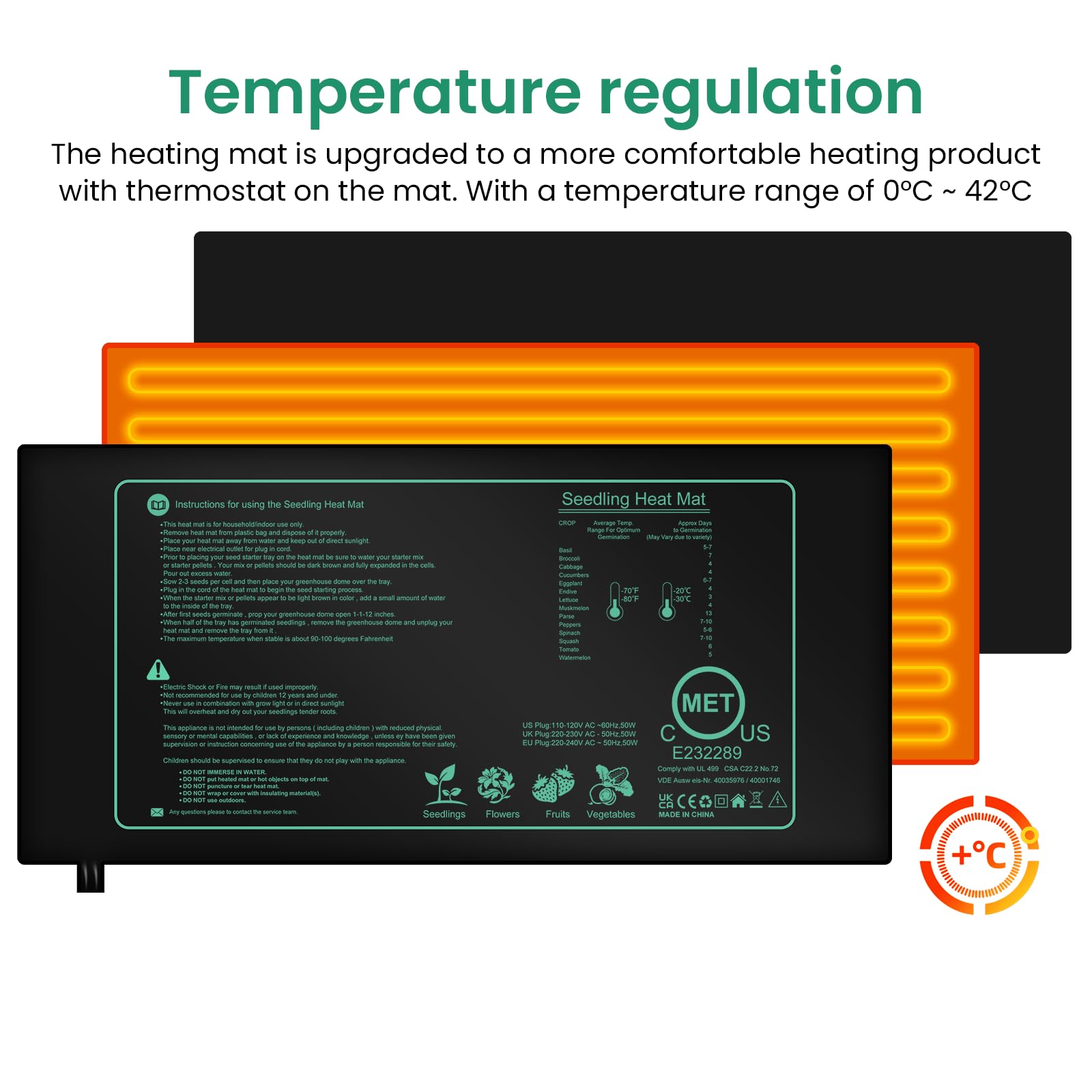 BORDEAG Esterilla calefactora de 50 W para plantas con termostato, 10 x 20,75 pulgadas con termostato, estera térmica para invernadero, estera térmica para plántulas, estera de calor para plantas,
