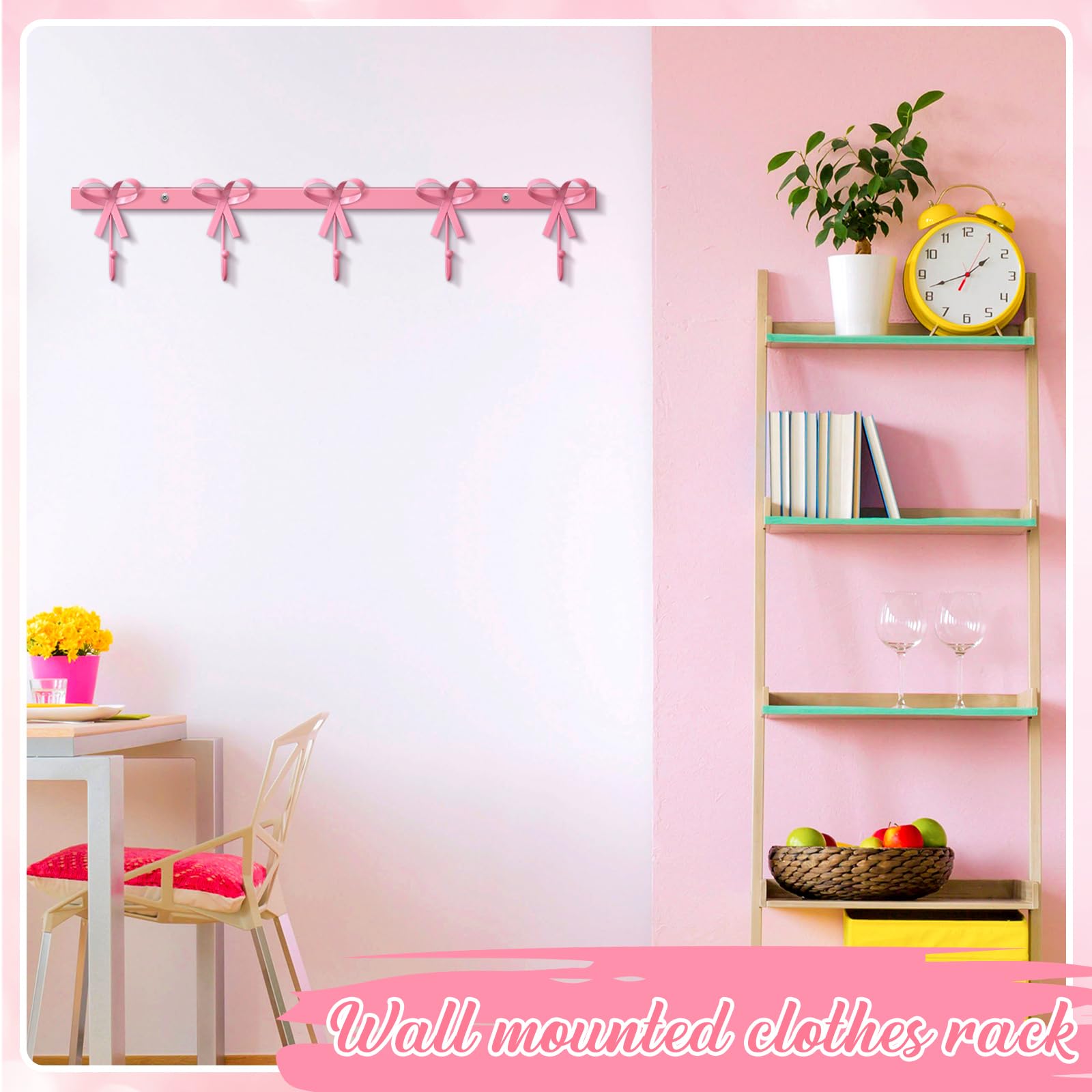 Tioncy 5 ganchos de pared para batas, abrigos, sombreros, nudos, ganchos de latón para decoración de pared para San Valentín, baño, sala de estar, cocina (rosa)
