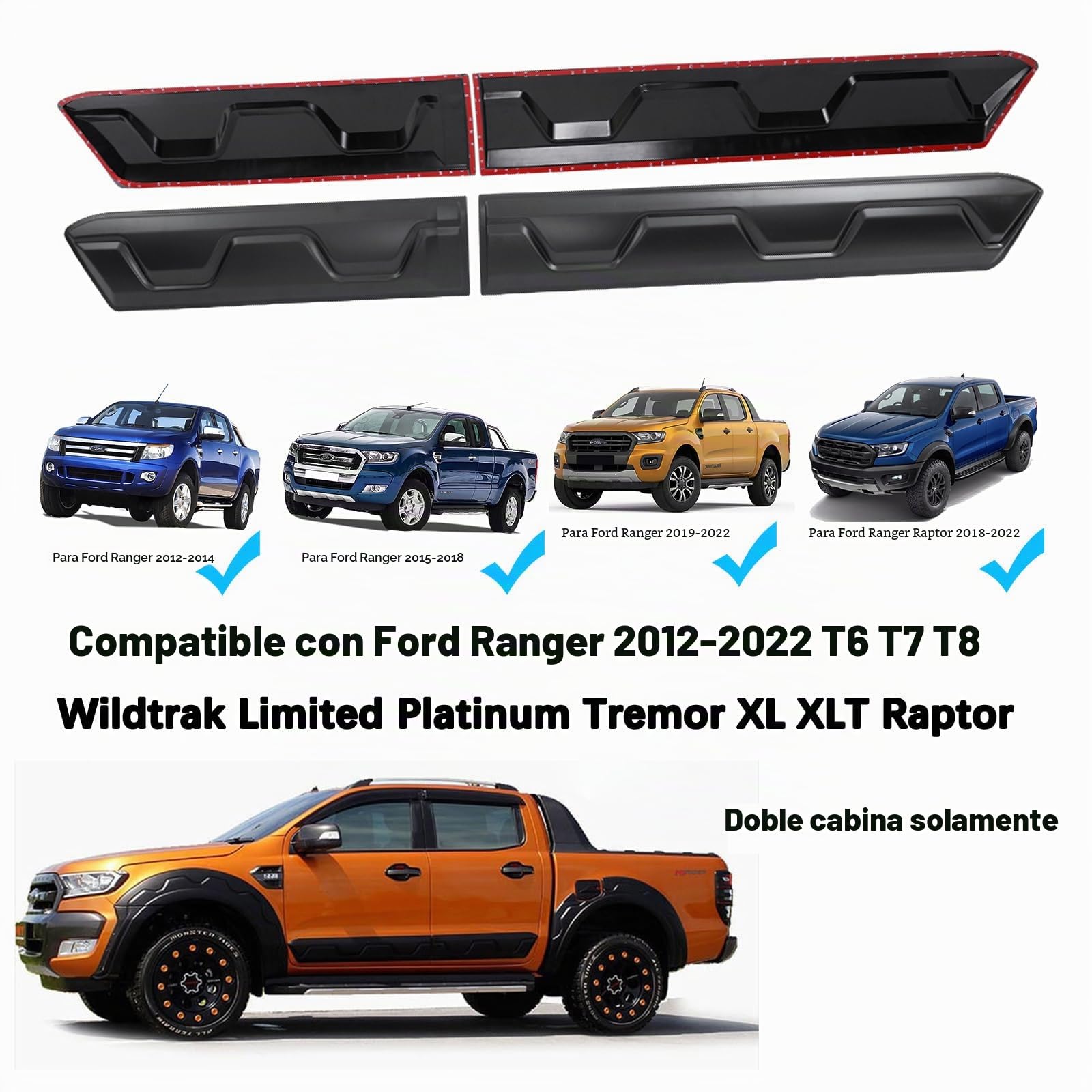 Protector de Puerta para Ford Ranger 2012-2022 Wildtrak XL XLT Tremor Limited Wildtrak X Platinum T6 T7 T8 MK1 MK2 MK3 Tiras Protectoras de Puerta Lateral para Panel de carrocería