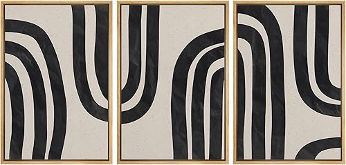 wall26 Lienzo enmarcado para pared, juego de arte impreso con collage de polígonos en espiral negro y tostado, ilustraciones de patrones abstractos,