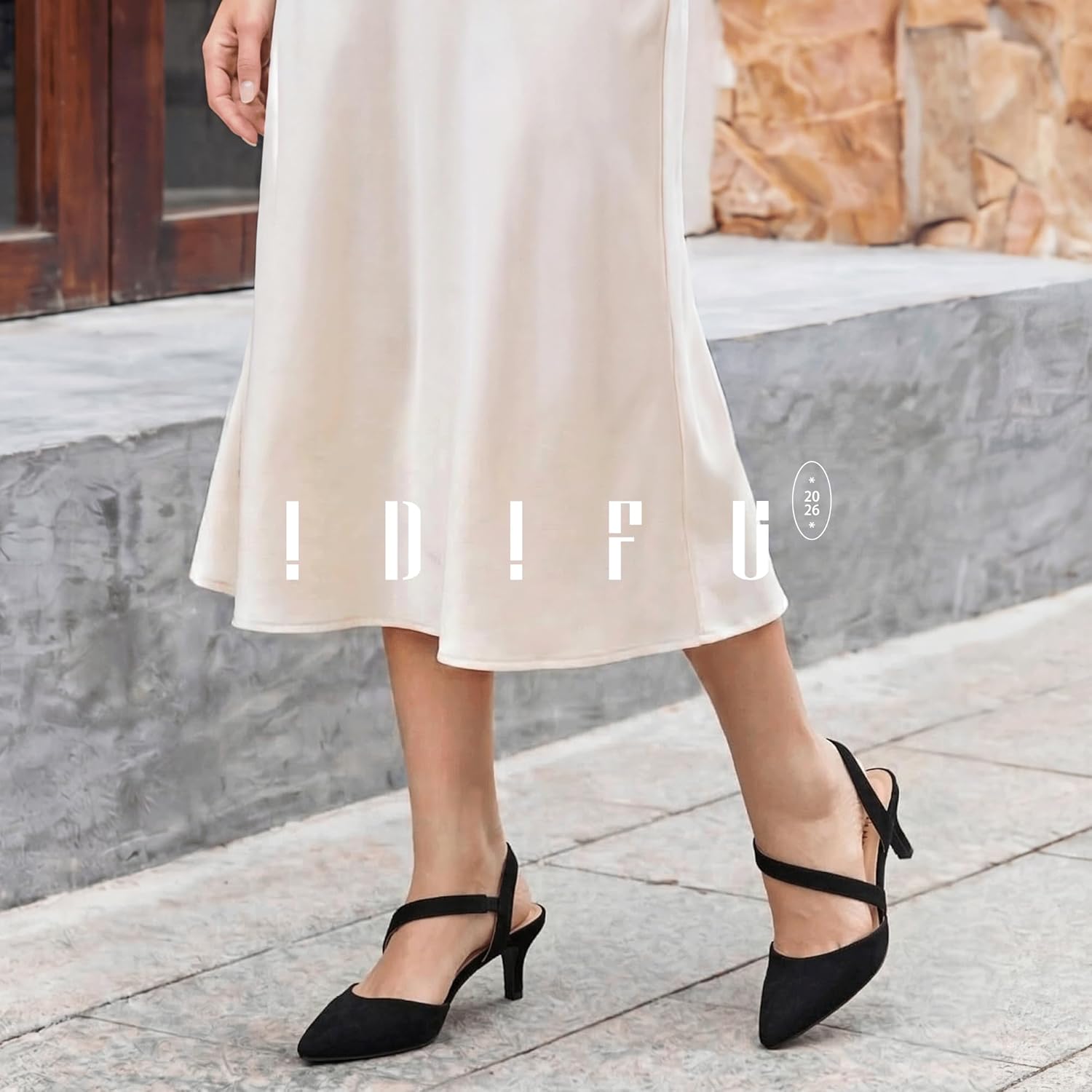 IDIFU IN2 Women's Closed Toe Heels Pointed Toe Kitten Low Pumps Slingback Strappy Dress Shoes for Women Wedding Bride Party Prom Work Business Heels Dressy Comfortable Formal Short Pumps Shoes