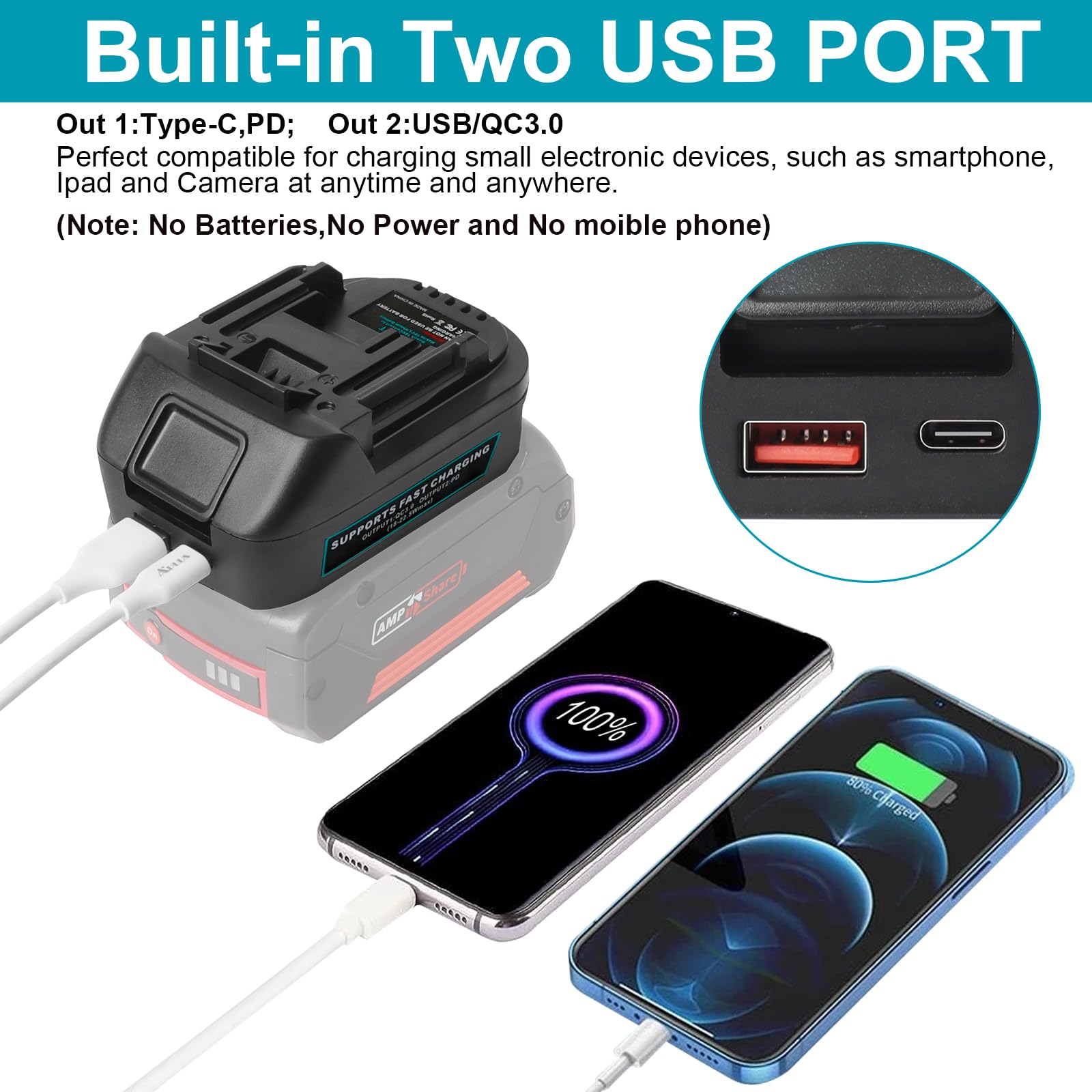 Powarobor Adaptateur De Batterie pour Batteries Bosch 18V GBA Batteries | -Compatible avec les outils électriques Makita 18V LXT,USB/type-C,Sans batterie