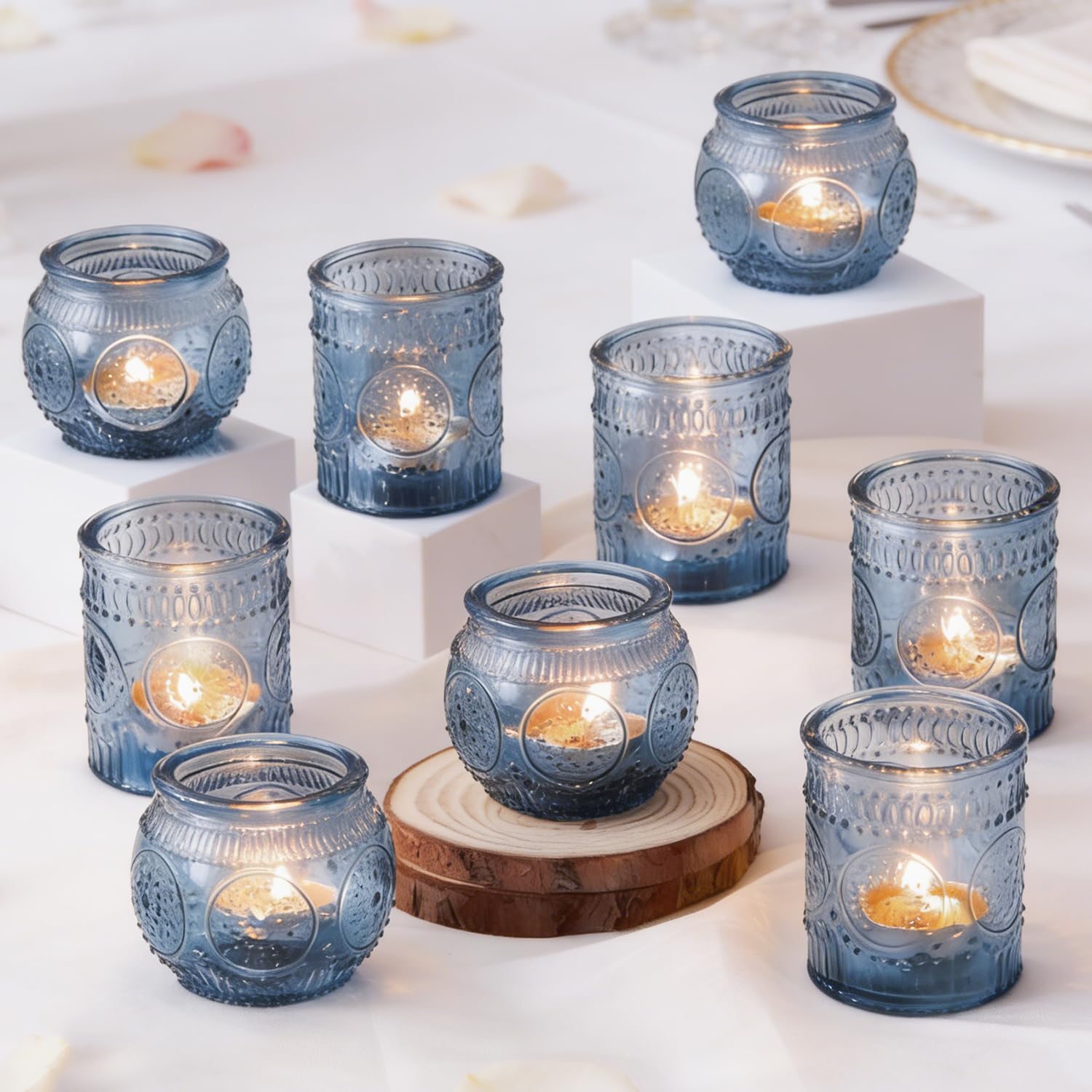 Portavelas de cristal, portavelas votivos para centro de mesa de boda, varias fiestas y decoración del hogar (12, azul)