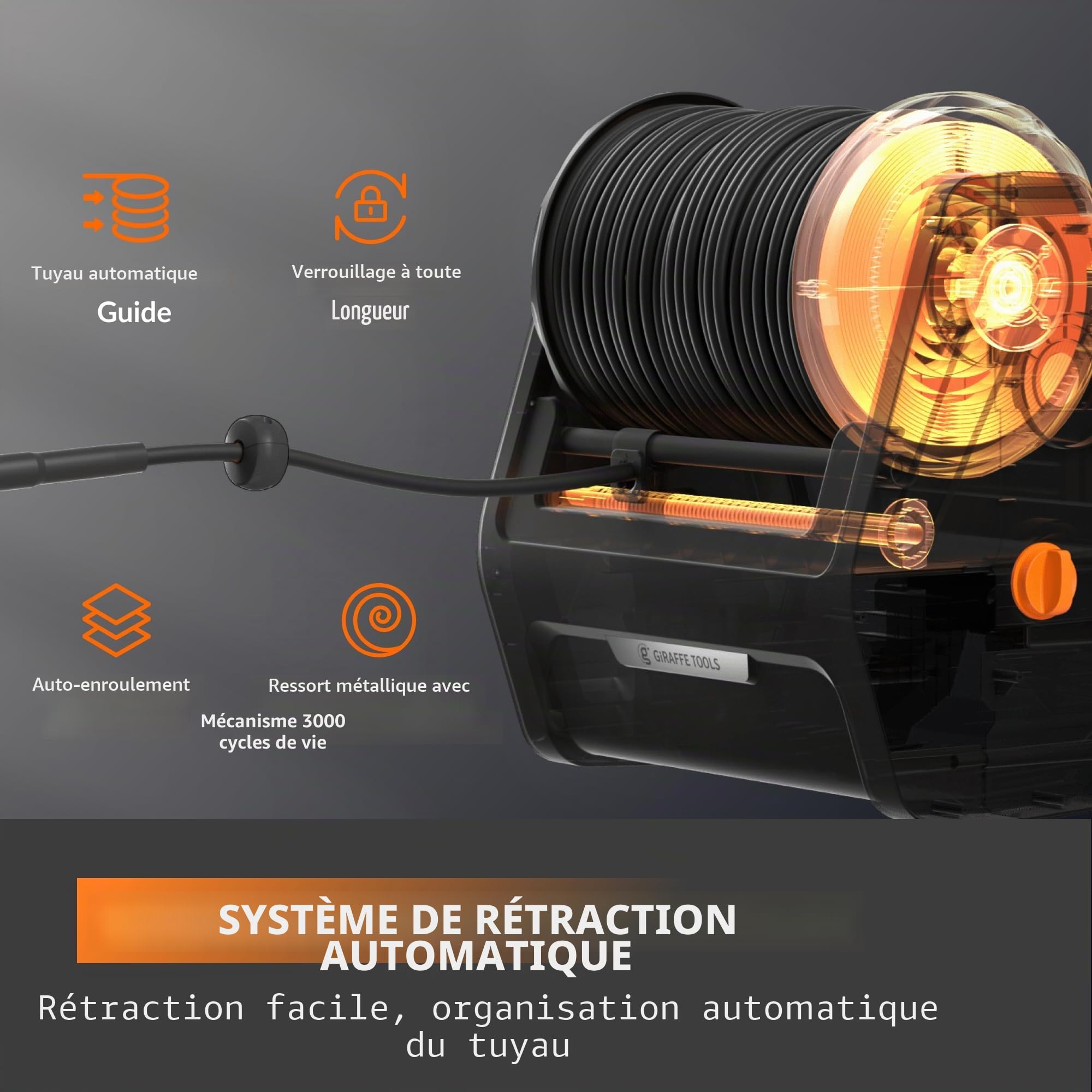 Giraffe Tools Grandfalls Tuyau rétractable pour nettoyeur haute pression