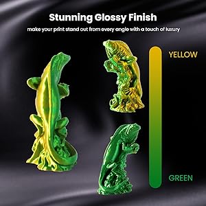 TEQStone Dual Color Silk PLA Filament 1.75mm Yellow Green 1KG, Shiny High Gloss Finish, Seamless Color Transition, Neatly Wound, Accuracy +/-0.02mm Vacuum Packaging