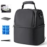 NCVI Breastmilk Cooler Bag with 2 Ice Pack, Breast Pump Bag with Cooler Fits 6 Bottles, Double Layer Breast Milk Cooler Travel Bag Baby Bottle, for Travel, Nursing Mom Daycare, Work, Picnic (Black)