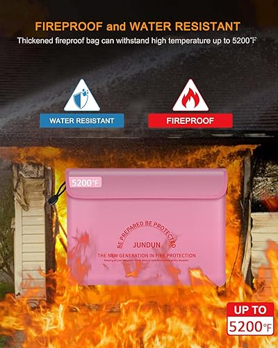 Miniatura 2 de JUNDUN Bolsa de documentos ignífuga con aislamiento térmico de 5200 , bolsa de dinero impermeable e ignífuga de 14.0 x 10.4 pulgadas, bolsa de