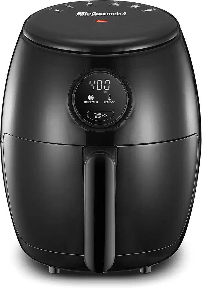 Elite Gourmet EAF2612D Personal 2.1Qt Compact Space Saving Programmable Hot Air Fryer, Oil-Less Healthy Cooker, Timer & Temperature Controls, 1000W, B