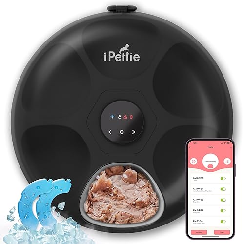 iPettie Donuts Frost - Dispensador automático de alimentos para gatos con control de aplicación, comedero automático para gatos secos y húmedos,