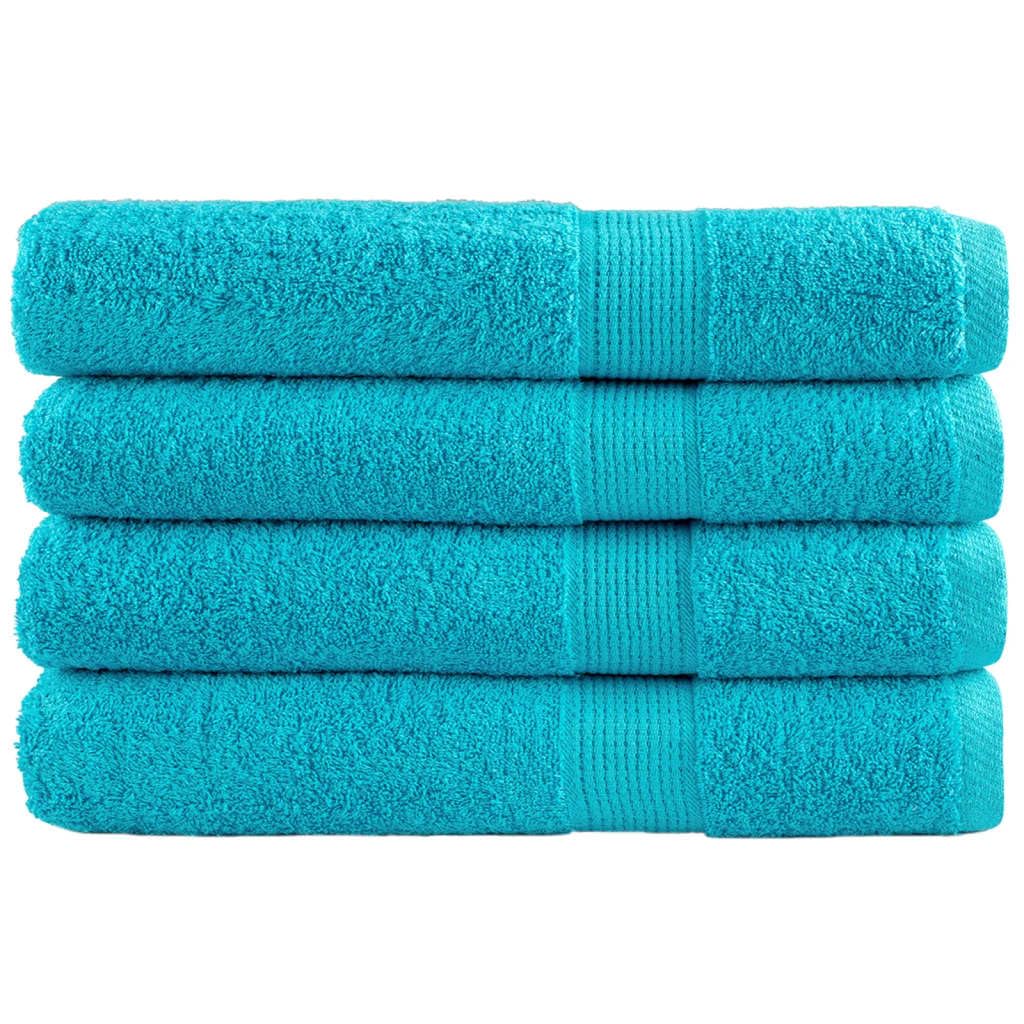 SOLUND Juego de 4 toallas de mano de algodón absorbentes, color turquesa, 100 x 200 cm, 600 g/m², con percha para colgar, para hotel y bienestar