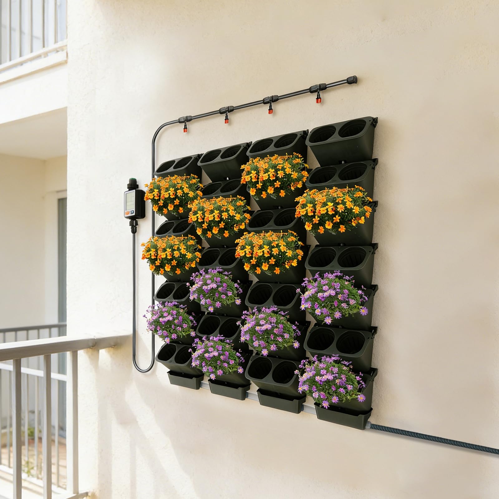 Set da parete verticale per piante da giardino, 28 pezzi, 56 fori, verde