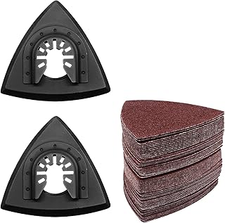 2 PCS 3-1/8" Oscillating Tool Sanding Pad & 50 Pcs 80mm Triangle Sanding Pads Assorted 60/80/120/180/240 Grits, Universal Triangular Hook & Loop Multitool Sanding Pads Attachment Kits