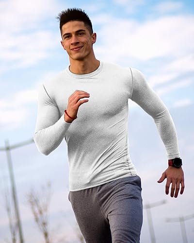 Miniatura 4 de Hicarer Paquete de 6 camisas de compresión térmica para hombre, atléticas, de manga larga, para entrenamiento, correr, capa base de invierno,