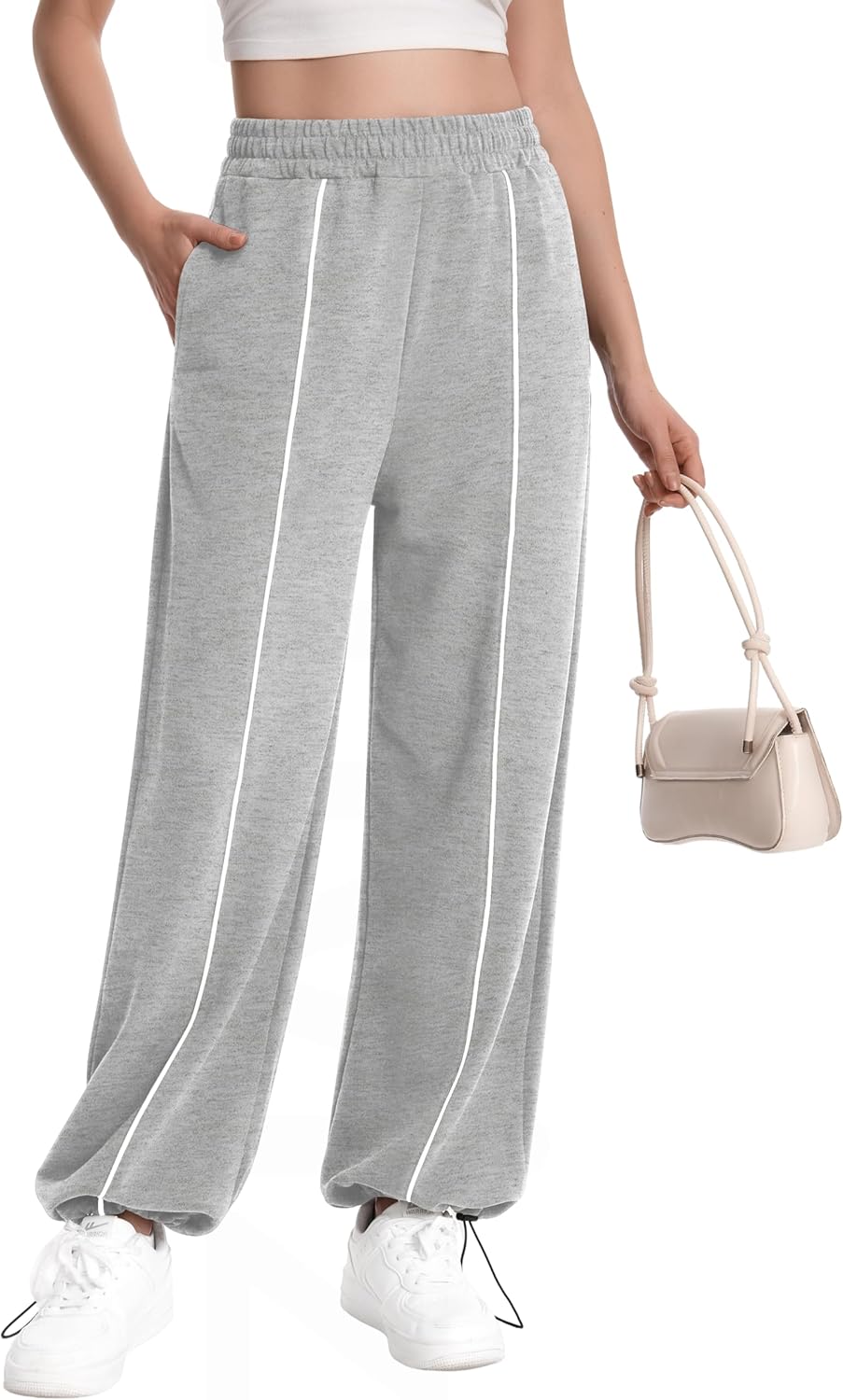 Auriviz Sweat Pants for Women Straight Leg Sweatpants Interior Drawstring Pants with Adjustable Leg Cuffs - Image 4