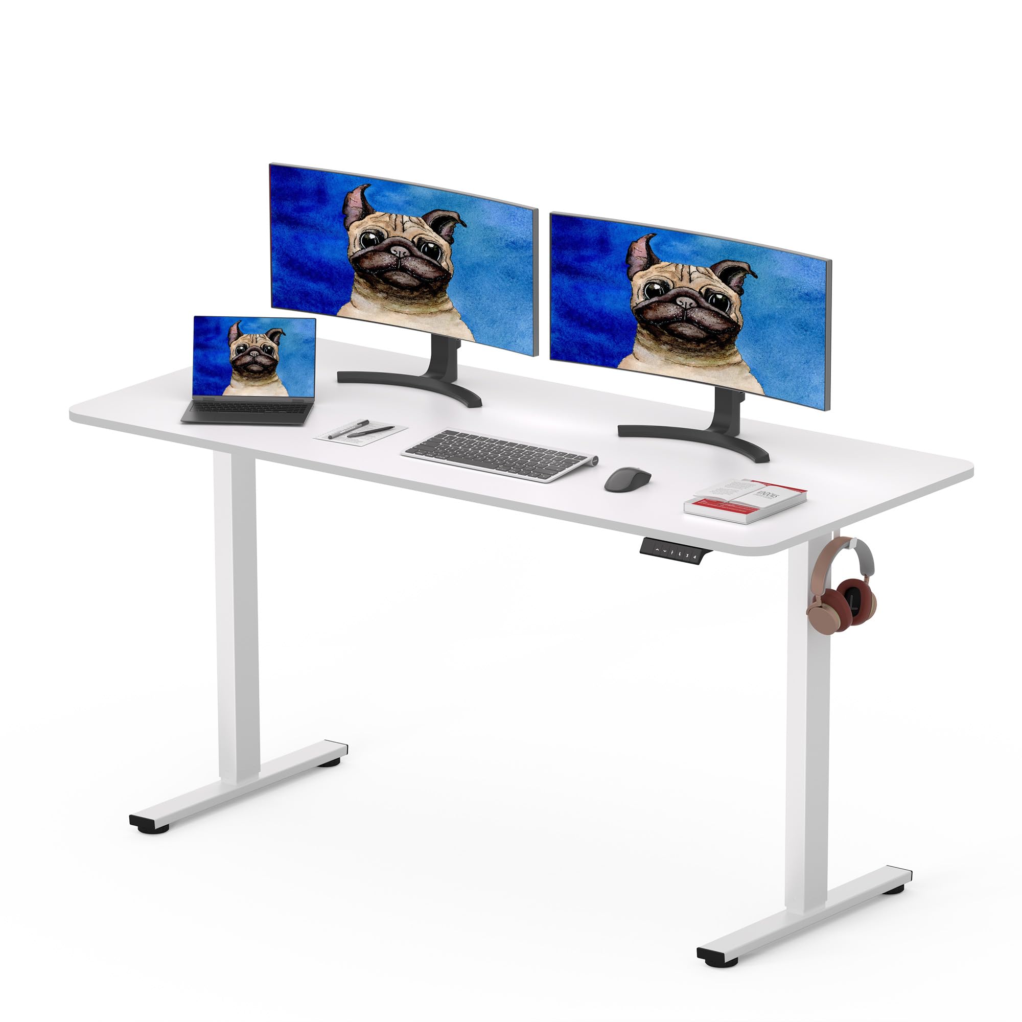 SANODESK Escritorio Elevable Eléctrico 120 x 60 cm con Tablero Entero Escritorio de Altura Ajustable con 4 preajustes de Memoria de Altura Panel Inteligente (Blanco)