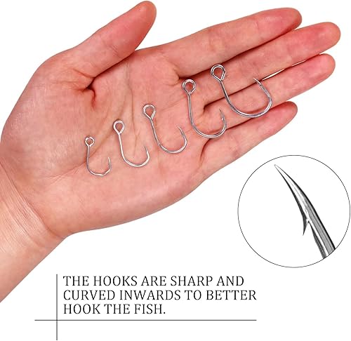 Miniatura 3 de THKFISH 50 piezas100 ganchos individuales en línea, ganchos de pesca de repuesto para señuelos cebos, ganchos circulares en línea, ojos grandes con