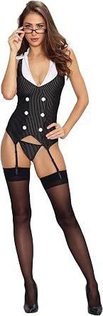 Dreamgirl Womens Sexy Fashion Lingerie, Working Late Gartered Vest-style Slip With Ruffled Back Costume health and personal care, Black, One Size US