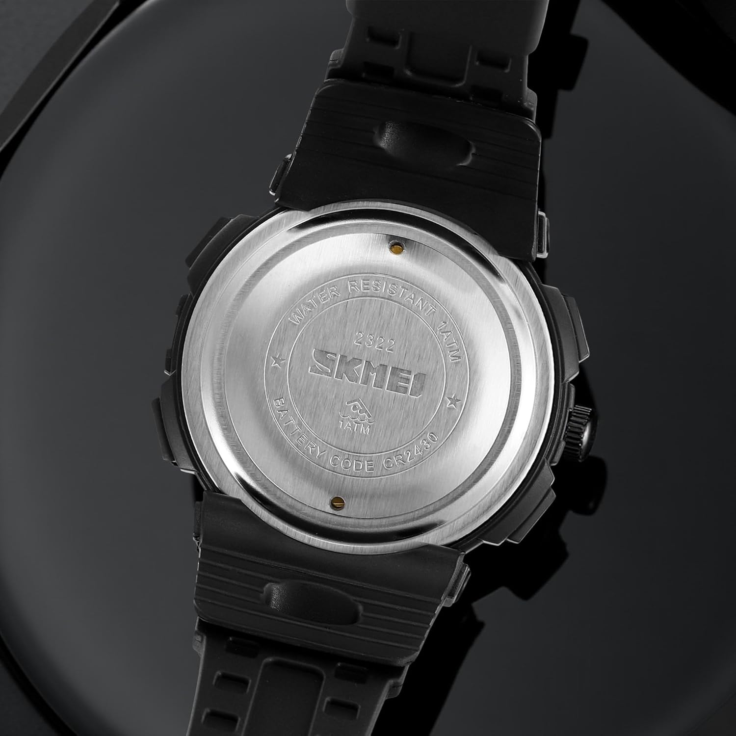 Назад view of SKMEI Digital Talking Watch 2322 showing stainless steel case back