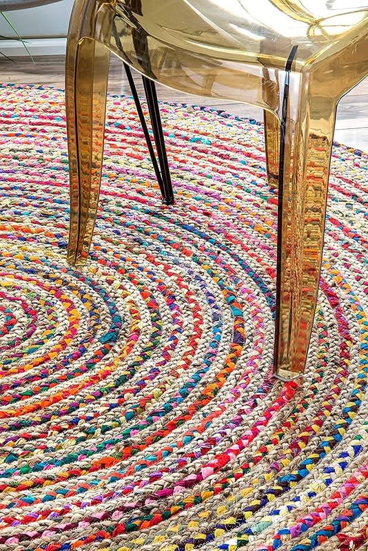 Image of F R Creation Jute Reversible Braided Natural & Handwoven Jute Carpet for Living Room Braided Rug, Offices Carpet, Guest Room Size (1.5X4 Feet Chindi)