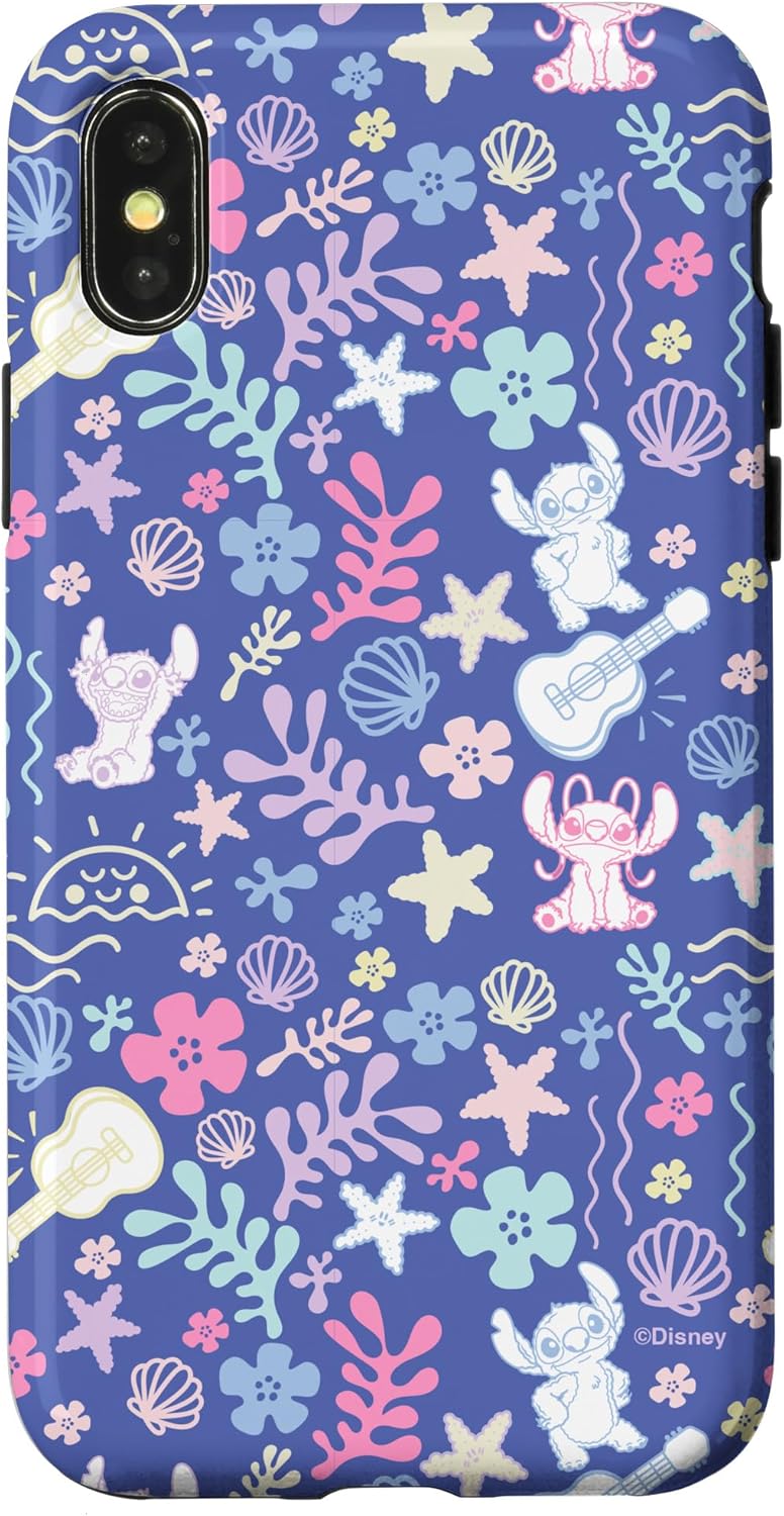 Disney Stitch & Angel Fluffy Summer Ocean Vibes Pattern Case for iPhone 16
