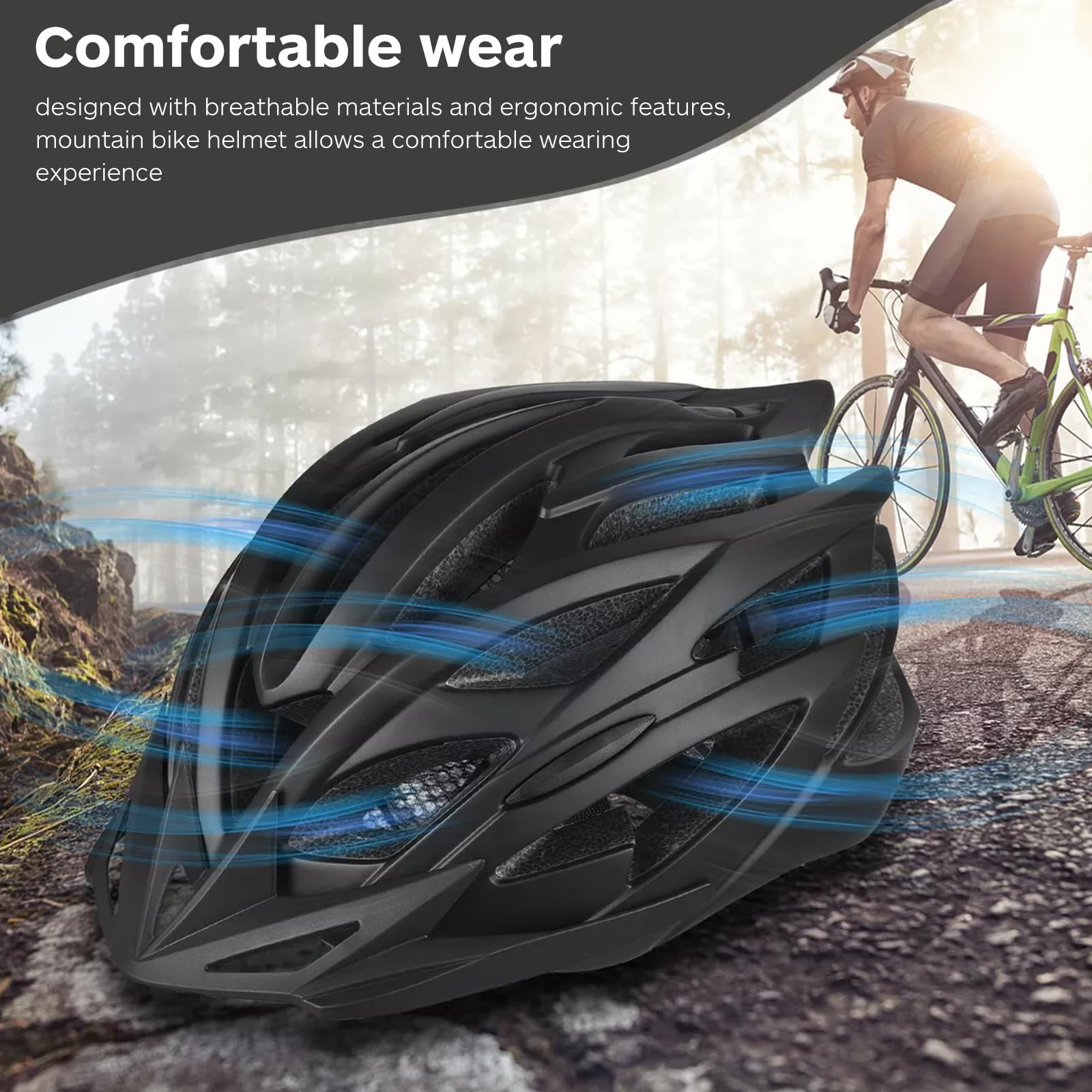 Casco de Bicicleta para Adultos con Luz Led, Negro, Policarbonato