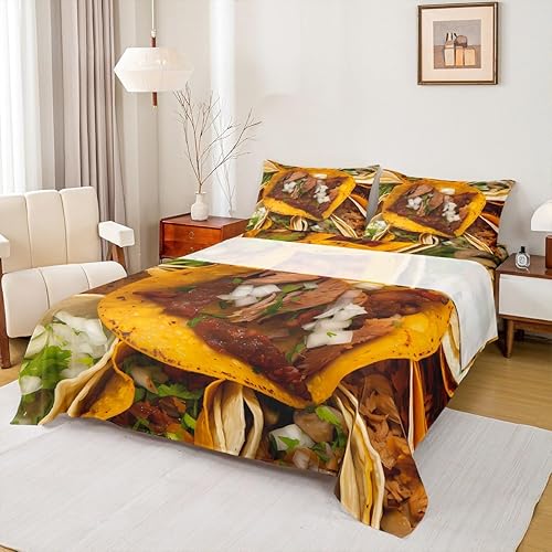 Miniatura 9 de Feelyou Juego de sábanas de pollo y comida tamaño individual, sábanas de papas fritas con bolsillo profundo, juego de sábanas ajustables para niños