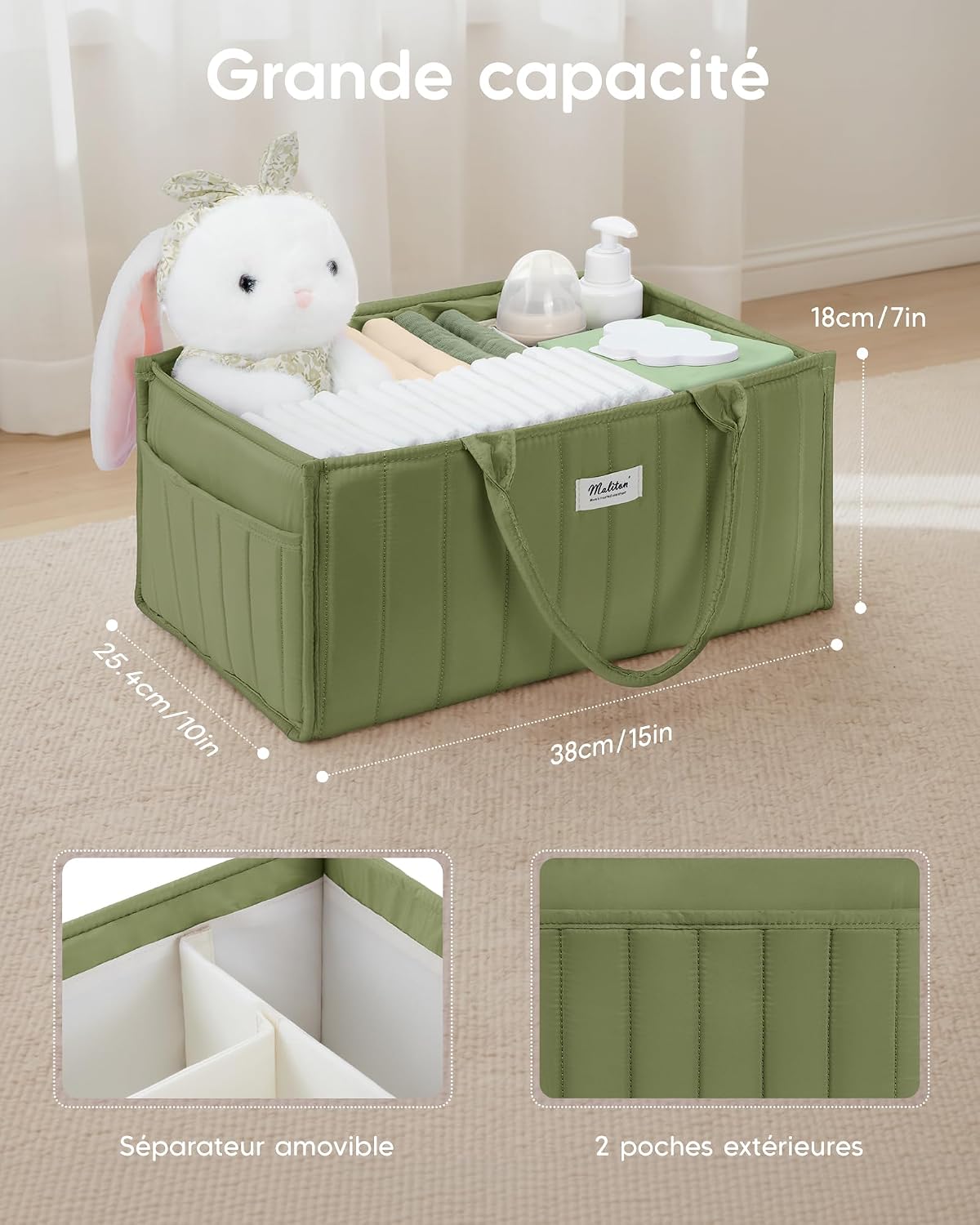 Maliton Panier Rangement Bébé, Organiseur table à langer, panier de rangement pour couches - Analyse des détails et conception