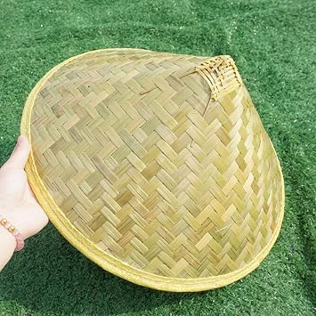 Chinese Bamboo Hat Farmer Rice Hat Oriental Asian Japanese Garden Fish Conical Cap Green