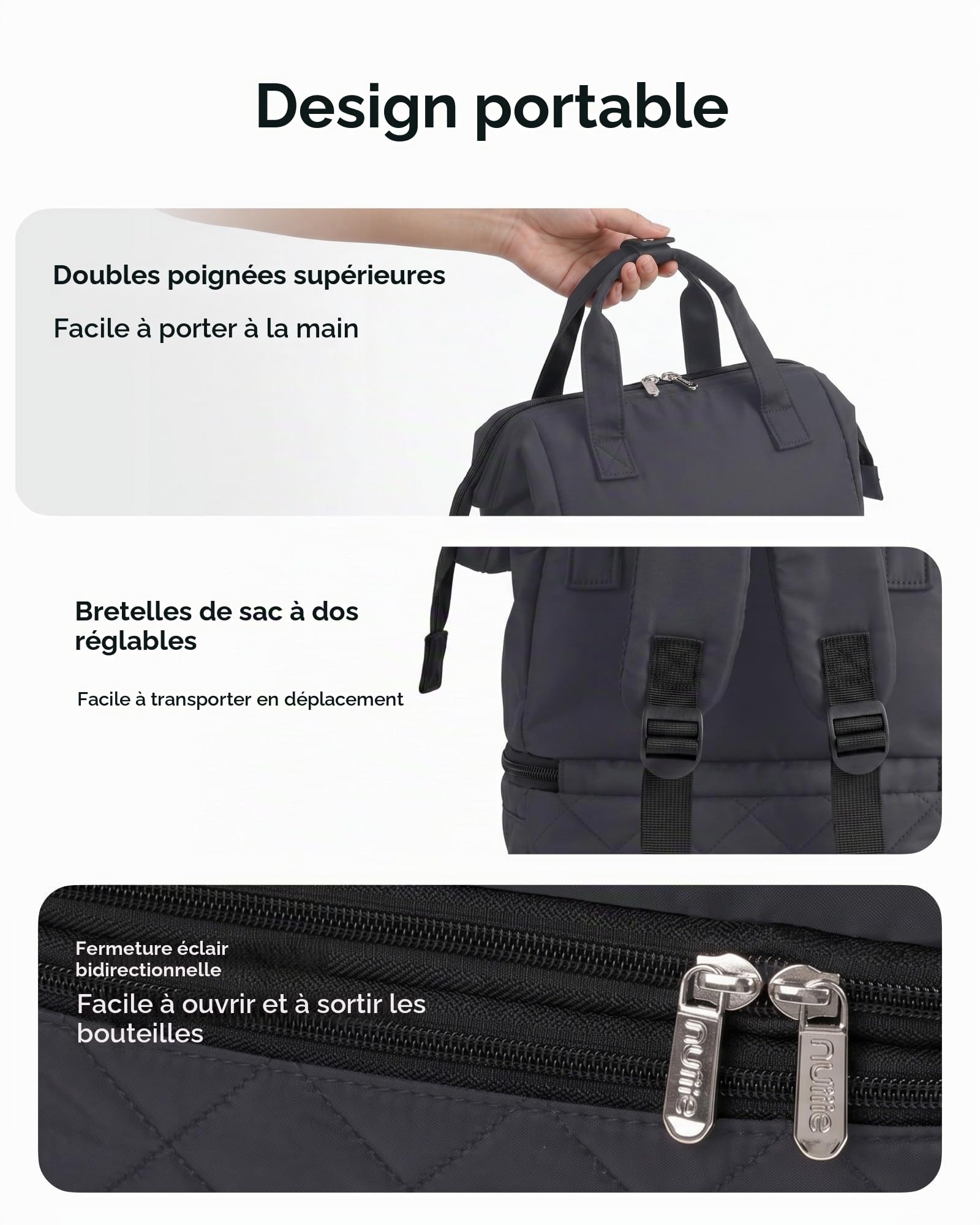 Sac à main portable pour tire-lait avec compartiment isotherme, sac de pompage à double couche avec pack de glace, sac isotherme de transport pour lait maternel avec tapis imperméable, convient pour 6