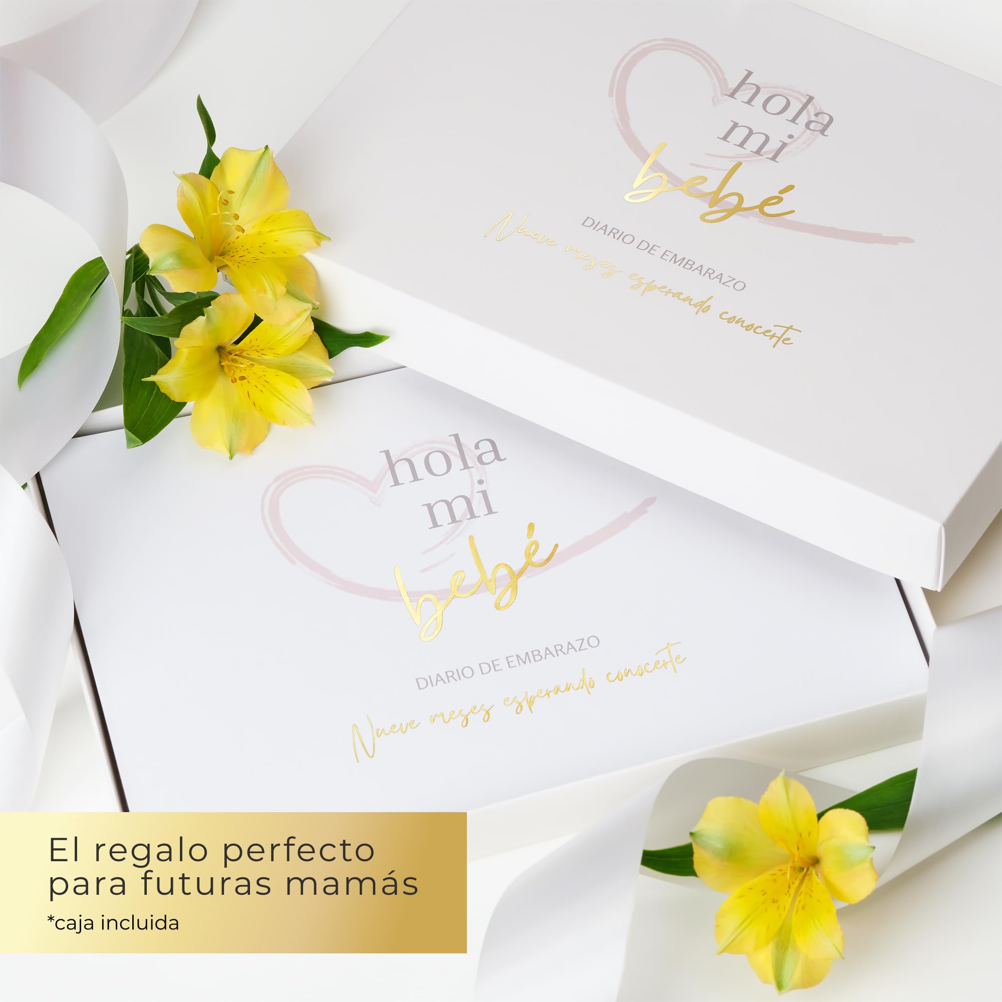 Hola Mi Bebé - Diario Embarazo, Libro Bebe: Regalos Embarazadas Originales - Stickers Consejos Registra Recuerdos Embarazo Primer Año - Tapa Dura Wire-o Detalles en Dorado Caja Regalo