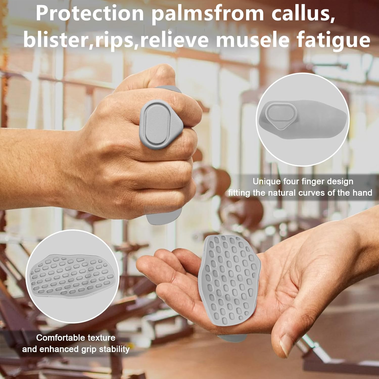 Weight Lifting Gloves for Men Wome 2pcs, Gym Hand Grips, Rubber Gym Weightlifting Anti-Slip Workout Grips for Gym Training and Exercise, Weight Lifting, Dumbbell, Dead Lift, Bar Pad Pull Up Grey