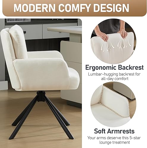 Miniatura 5 de Juego de 2 sillas de comedor de tela, modernas, tapizadas, giratorias, cómodas sillas de comedor con respaldo medio, sillón de escritorio sin ruedas