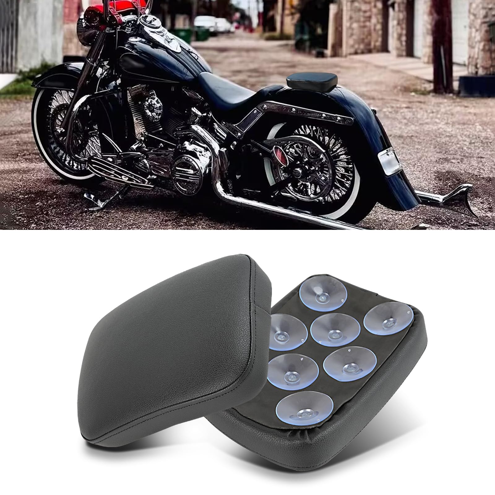 JMTBNO Sedile passeggero universale nero per moto, in pelle, con 8 ventose, compatibile con Harley Sportster, Bobber, Chopper, Custom Bike