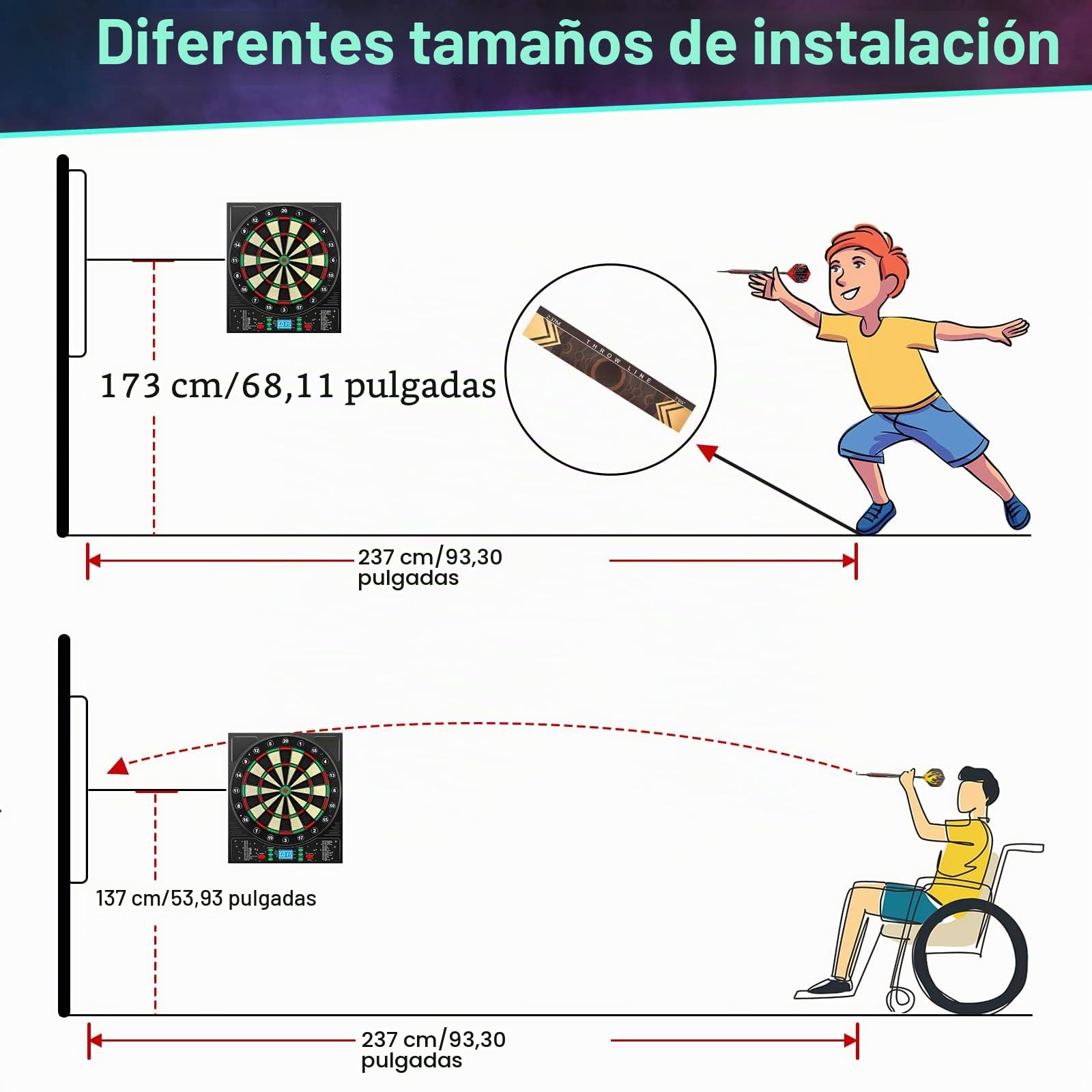 Mejasg Diana electrónica con voz alemana y pantalla LCD, electrónica con 12 flechas,34 juegos y 355 variaciones,innovadora diana electrónica para 1-8 jugadores,Negro,rojo,verde y beige,46×52×2.6cm