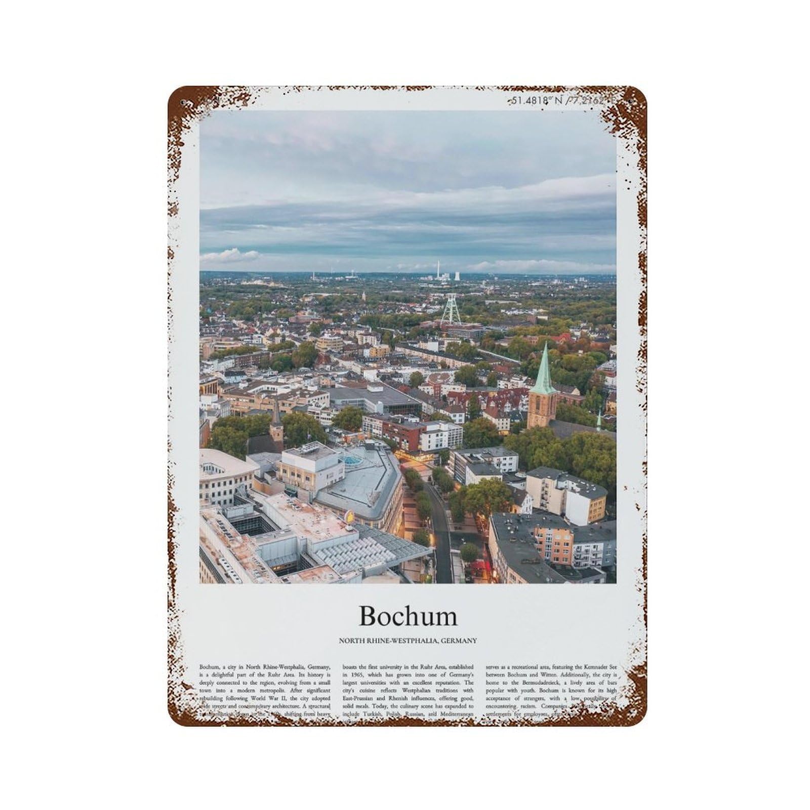 xiaoxiaoshen Bochum North Rhine-westphalia, Germany City Scenery Wall Decor Art Metal Tin Poster Modern Home Decor Art Home Bar Shop Decorations Vintage Sign 40x30cm