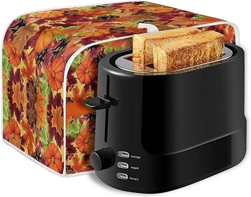 Vista 169 de UNICEU Funda acolchada para tostadora con patrón de café, se adapta a la mayoría de tostadoras estándar de 4 rebanadas patrón de café,Hojas de otoño