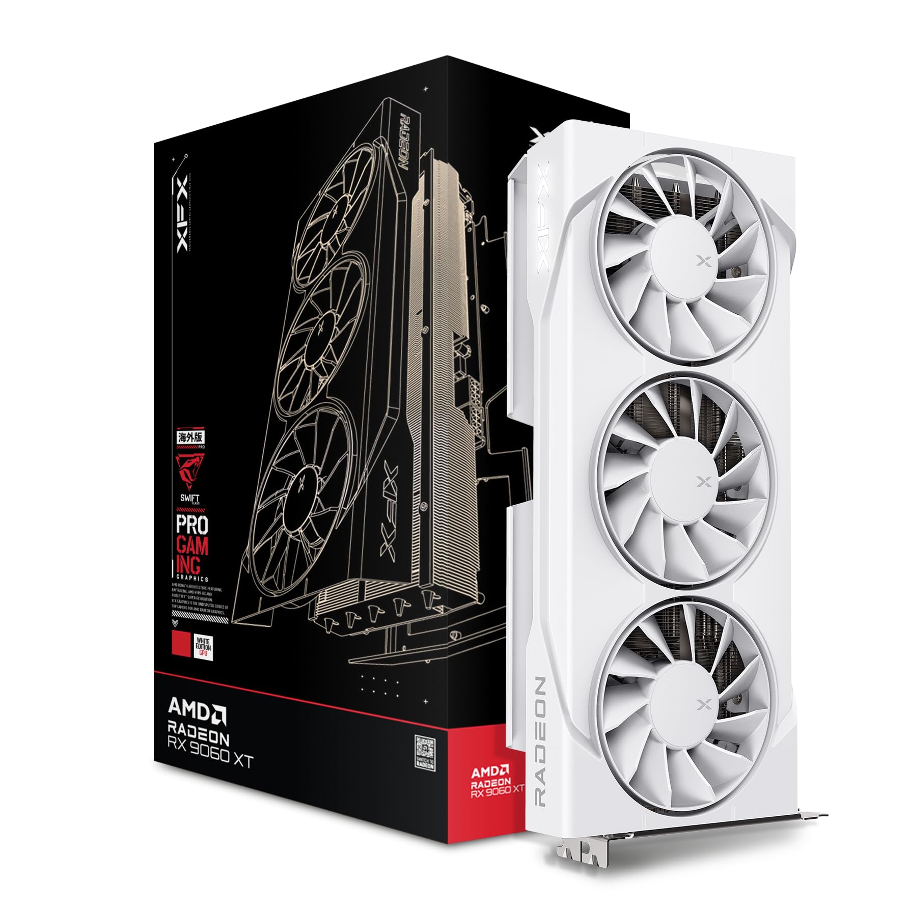 XFX SWIFT AMD Radeon RX 9060XT OC White Triple Fan Gaming Edition with 16GB GDDR6 HDMI 2xDP, AMD RDNA™ 4 Graphics Card RX 9060 XT 16GB SWFT White