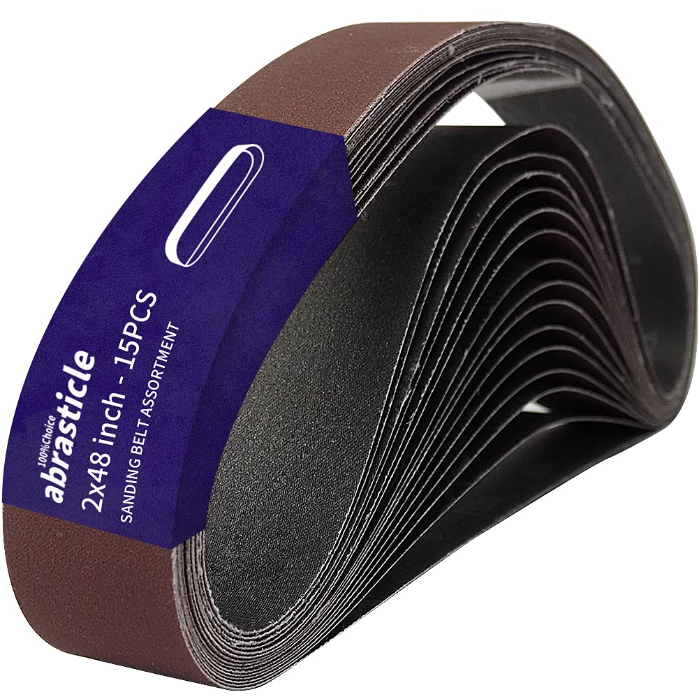15 Pcs 2 x 48 Inch Assorted Aluminum Oxide Sanding Belt