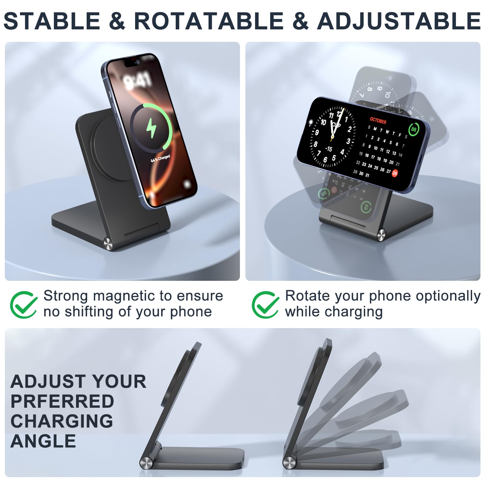 Mag-Safe bezprzewodowa ładowarka, magnetyczna stacja ładująca, szybka stacja ładująca Mag-Safe, kompatybilna z iPhone 16, 15, 14, 13, 12, AirPods Pro 2, AirPods 3