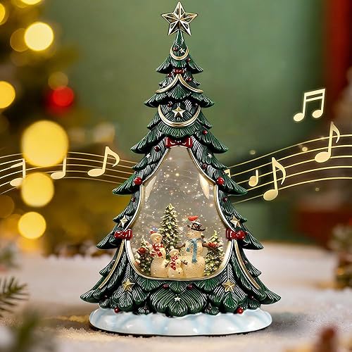 Miniatura 13 de Globo de nieve de tractor musical de Navidad con escena de Papá Noel, decoración navideña LED retro con 8 canciones de Navidad, temporizador de 6