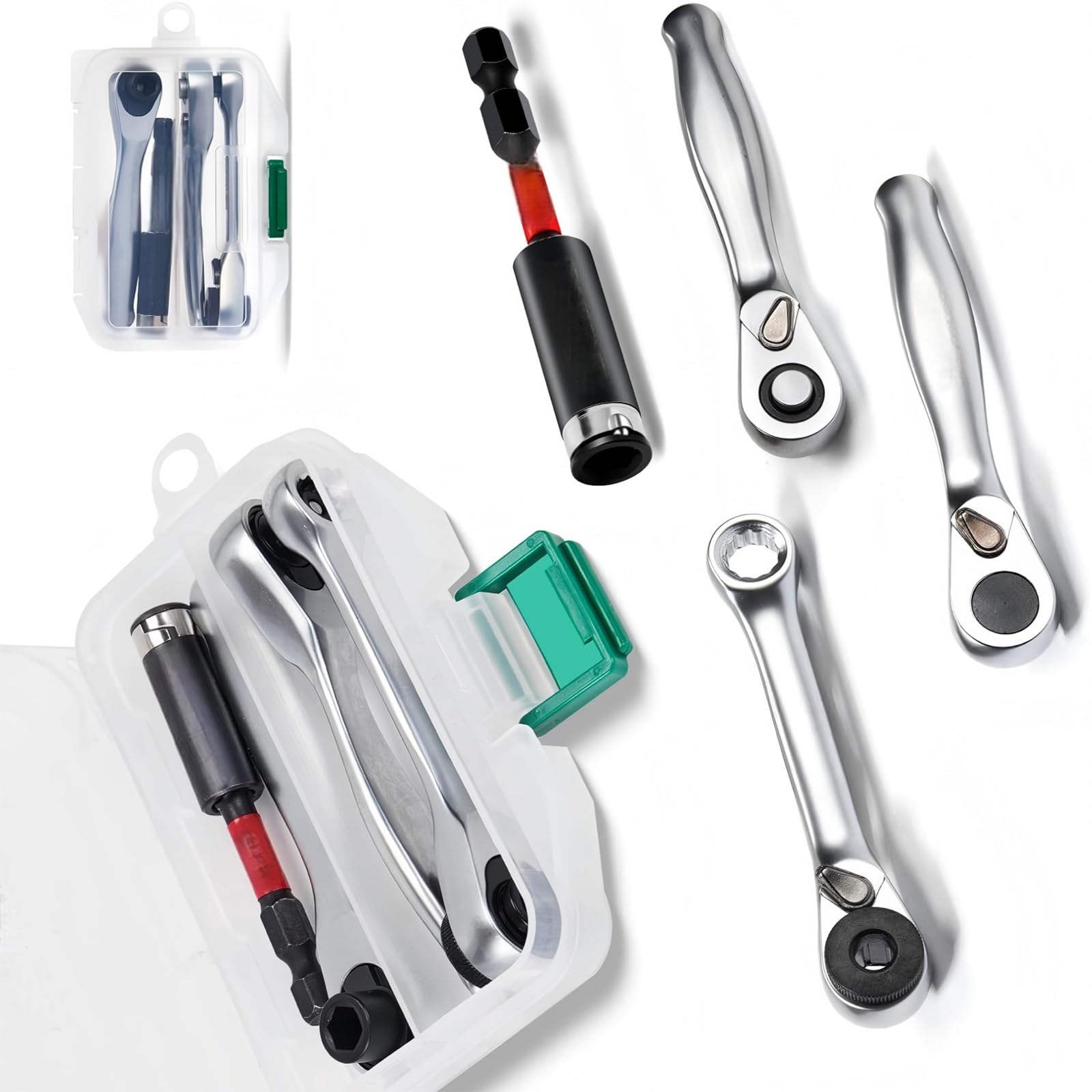 Hsioluted Ratchets Wrench & Bit Holder Reversible Design 1/4" Drive Ratchets Handle Wrench for Fastener Removal Reversible Socket